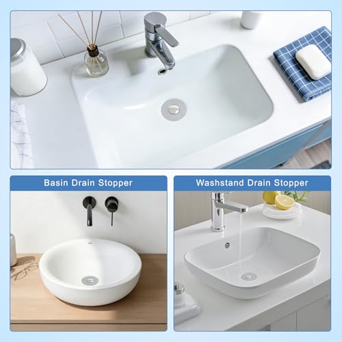 Upgraded 3 in 1 Bathroom Sink Drain Strainer, Universal Pop Up Stopper with Removable Stainless Steel Filter Basket Hair Catcher, Sink Plug for 1.1''~2.36'' Basin, Polished Chrome (1PC) - style: Polished Chrome 1PCS