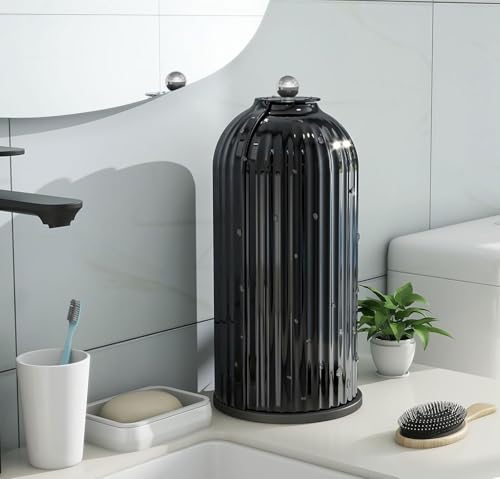 Toothbrush and Toothpaste Holders with Cover, Solid Black | Waterproof and Dustproof, 360° Rotating Base, Smooth Sliding Door, 3 Slots, for Bathroom Countertop - color: Solid Black