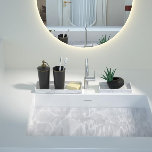 2 Packs Silicone Bathroom Vanity Tray Large 11.8" & Small 7.8" Set - Rectangle Shatterproof Flexible Bathroom Tray for Soap Dispenser, Tissues, Candles, Towel, Plant, Perfume Key - color: White 11.8" & 7.8"