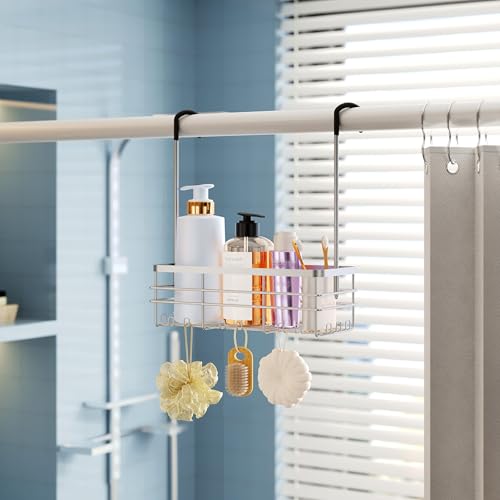 HapiRm Hanging Shower Caddy Organizer - No Drilling Shower Organizer with Hooks, Rustproof & Waterproof 304 Stainless Steel Bathroom Shelves - Silver (1 Basket) - color: Silver-1 Basket