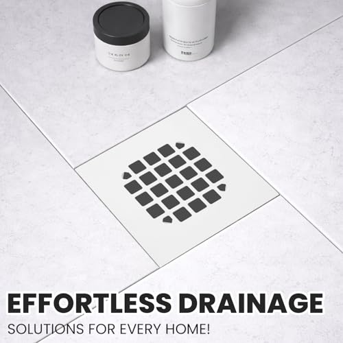 4-1/4” Square Snap-in White Shower Drain - Stainless Steel Replacement - 4.25 inch Durable Floor Cover -Snap-in - Easy Installation Universal Grate Strainer - color: White
