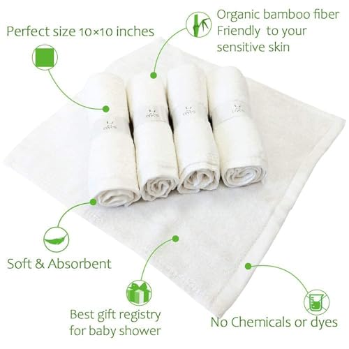 elves Bamboo Viscose Face Cloth - Soft Washcloths for Baby & Adult Sensitive Skin- Organic Wash Clothes 10'' x 10'' - Reusable Makeup Remover Face Towel - Set of 6 (Green) - color: Green
