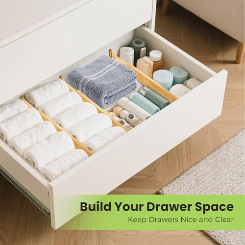 Fyvva Drawer Organizer, Spring-Loaded Expandable Bamboo Dividers 8-Pack | Large Kitchen Drawer Organizer, Adjustable 16.9 to 22.2 in, 2.3in High Non Slip for Kitchen Clothes Bathroom Office Natural - size: 8 Pack Large