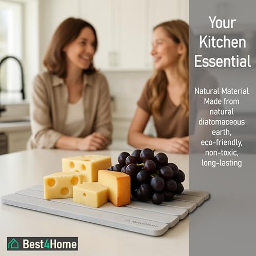Stone Drying Mat for Kitchen Counter - Grey 12x16In Dish Drying Mat - Foldable Diatomite Stone Dish Rack - Absorbent Diatomaceous Earth Non-Slip Tray for Bathroom