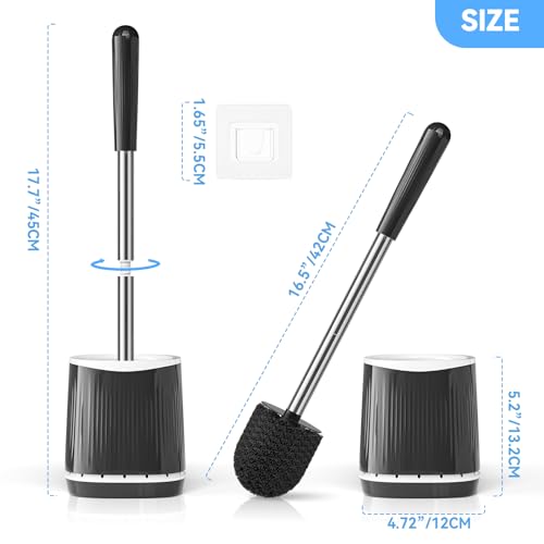 TRENTI Toilet Brush and Holder Set - Bristles Bowl Brush Head with Ventilated Holder, Wall Mounted Compact Set for Bathroom Deep Cleaning - color: Black