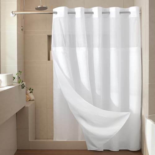 RiverDream Heavyweight Waffle No Hook Shower Curtain with Liner,White,71x74 | Dotted Waffle,Snap-in Liner,Heavy Duty,Quick Dry,Mesh Top Window,With Bottom Magnets,Hotel-Grade,Washable,Standard Size - color: White, size: 71"W x 74"L (Pack of 1)