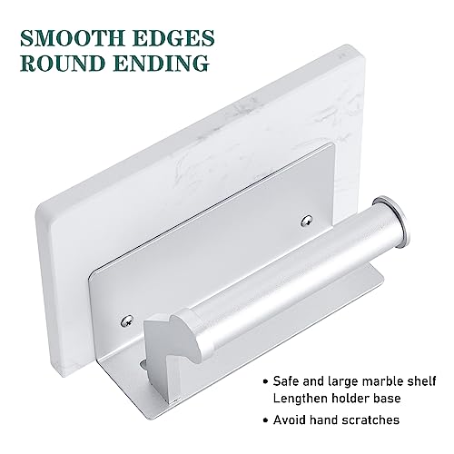 Hoimpro Toilet Paper Holder Wall Mounted, Marble Tissue Roll Rack | Brushed Silver | White Natural Marble Shelf Hand Paper Roll Holder, for Bathroom Kitchen Washroom Bedroom Aluminum - color: Silver