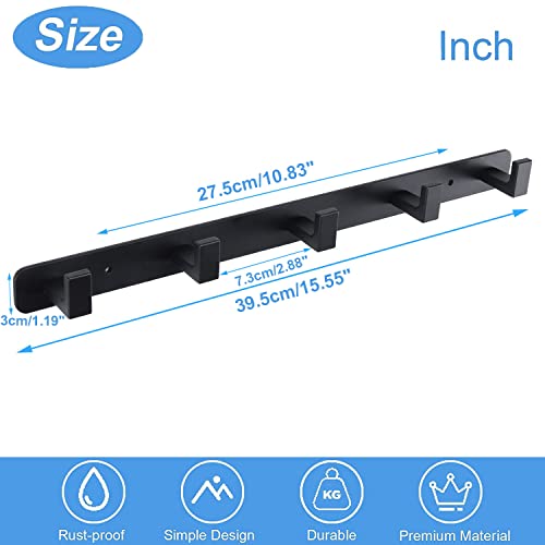 Coat Rack, Heavy Duty Stainless Steel 5 Tri Coat Hook Hanger, Wall Mounted Wall Hooks, Rustic Clothes Hook/Key Hook Rail for Bathroom Kitchen Entryway(2 Pack, 5 Hook Black) - color: Black, size: 5 Hook-2 Pcs