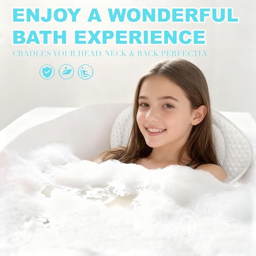 YHan Luxury Bath Pillow for Tub - 4D Mesh Bathtub Pillows for Head and Neck Support with 6 Suction Cups, Washable Spa Bath Accessories & Relaxing Gifts for Women