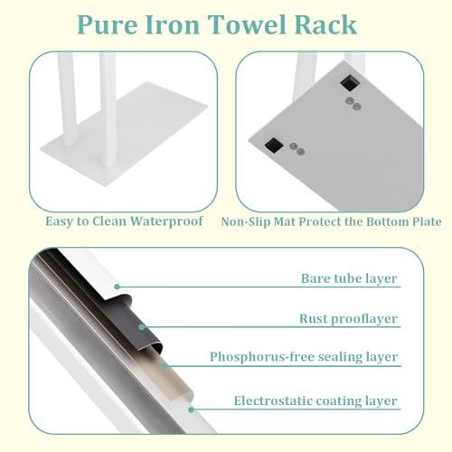 Yawinhe 2 Tier Free Standing Towel Rack,31.5in Towel Drying Rack,White | Blanket Holder with Marble Base;Tall Towel Drying Rack Outdoor; Metal Towel Stand for Bathrooms;Hand Holder for Bathroom - color: White