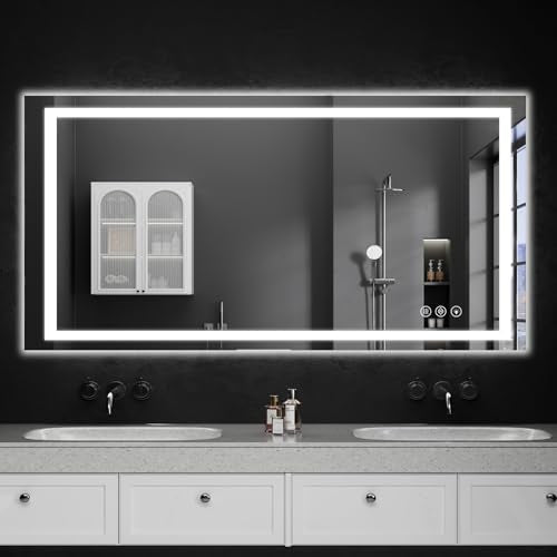 50"x30" LED Bathroom Mirror with Lights, Dimmable,Anti-Fog,Bathroom Vanity Mirror for Wall, Backlit + Front Lit, Memory Function, Shatter-Proof,Tempered Glass - size: 30"L x 50"W