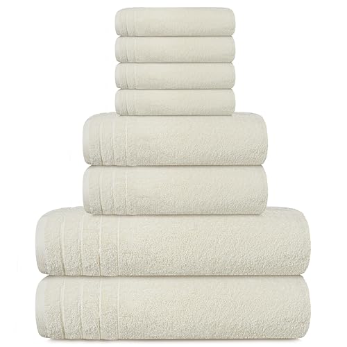 Tens Towels 8 Piece Towel Set, 2 XL Bath, 2 Hand, 4 Washcloth, Cream | 100% Cotton, Lighter Weight, Quicker to Dry, Super Absorbent, Perfect for Bathroom - color: Cream