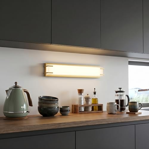 URSOLA LED Bathroom Light Fixtures Over Mirror 16” Vanity Light with Milky White Lampshade 4000K Daylight Gold Bath Bar (Gold) - color: Golden, size: 16inch
