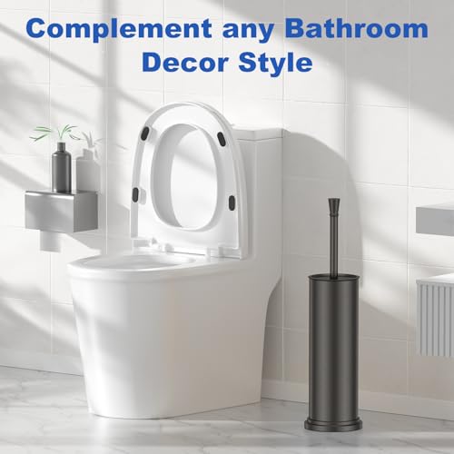 Toilet Brush and Holder Set:304 Stainless Steel Heavy Duty Toilet Bowl Brush,Removable Inner Bowl and Splash Protection,Bathroom Toilet Brush-Dense Bristles for Through Cleaning - color: Pewter