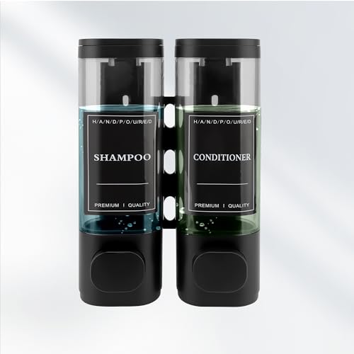 Shampoo and Conditioner Dispenser, 2 Chamber 300ml, Wall Mounted, Black | Shower Soap Dispenser, Refillable Hand Soap Dispensers, Body Wash Dispenser for Bathroom, Kitchen, Hotel, Home - color: Black, size: 2 Chamber