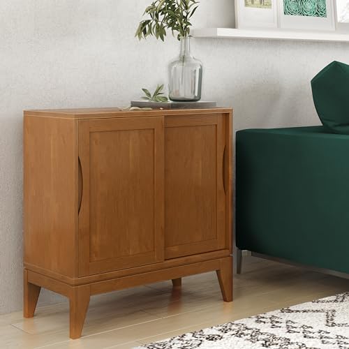 SIMPLIHOME Harper 48" Solid Wood Cabinet in Teak Brown - color: Teak Brown, size: 30 inch