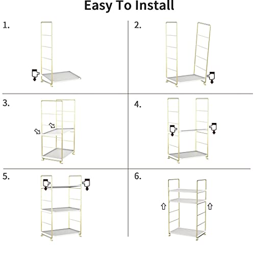 3-Tier Kitchen Spice Rack, Freestanding Stackable Organizer Shelf, Bathroom Countertop Storage Shelf, Cosmetic Organizer Holder, Square Standing Rack (Golden) - color: Golden