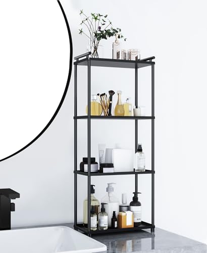 VOTZAAQ Matte Black 4 Tier Bathroom Organizer Countertop, Stainless Steel Perfume Tray and Vanity Countertop Shelf, Makeup Skin Care Bathroom Organizers and Storage for Dresser, Kitchen - style: 4Tiers