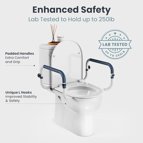 Toilet Safety Rails (250lb) - Adjustable Toilet Safety Rails, Toilet Bar for Elderly Adults, Toilets Rails for Seniors, Toilet Seat with Handles for Elderly & Disabled-Easy Installation-2 Pack - size: 2 Pack