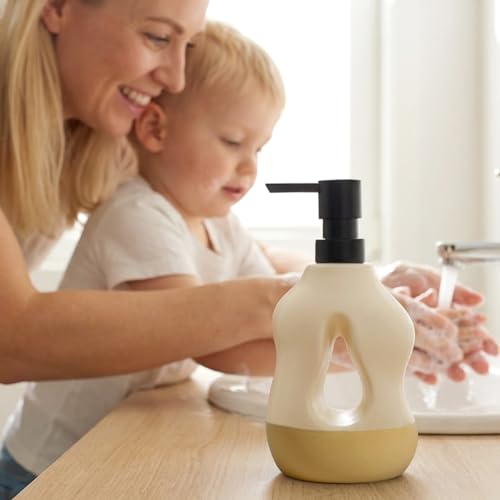 BosilunLife Ceramic Soap Dispenser - Soap Pump Dispenser Bathroom Kitchen Modern Farmhouse Elegant Refillable Soap Dispenser Lotion Hand Pump Dispenser for Kitchen Sink (Beige with Sand Base, 15oz) - color: Beige With Sand Base