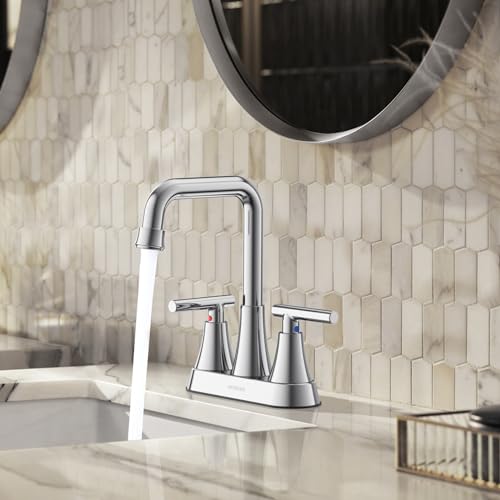 Chrome 4 inch Centerset Bathroom Faucet for Sink 2-3 Hole | Bathroom Sink Faucet with Pop-up Drain and Supply Lines, Stainless Steel 2-Handle Centerset Faucet for Vanity RV Restroom - color: Chrome
