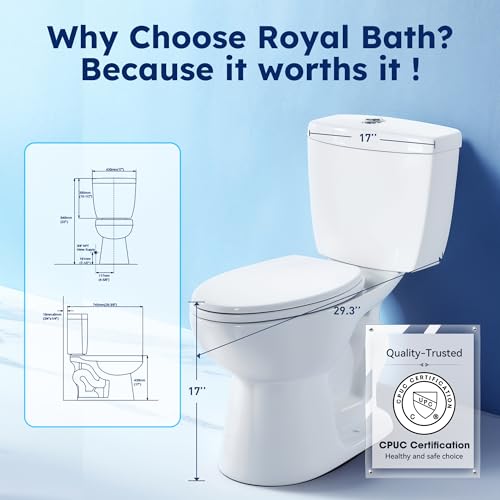 RoyalBath Elongated Two piece Toilet for Bathrooms, 12" Rough In | 17.3" ADA Height, Nano Self-Cleaning, WaterSense/MAP/CUPC Certified, 0.93/1.27 GPF 360° TSUNAMI Flush, Soft-Close Seat - size: 0.93/1.28 GPF Dual Flush