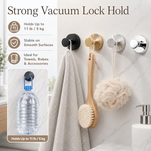 Suction Cup Hooks Removable Shower Hooks, 4Pcs Chrome Metal Towel Hooks for Bathroom Window Glass Wall Door Can Hang Various Towels Bath Keychains, Front Door Wreath Hanger, No-Drill Waterproof - color: Chrome