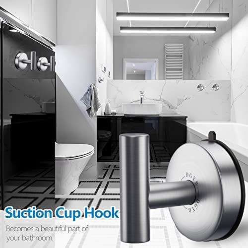 DGYB Large Suction Cup Hooks for Shower Set of 4 - Brushed Nickel Towel Hooks for Bathrooms - Stainless Steel Removable Wall Hooks - 15 Lb Heavy Duty Hanging - color: 4 Pack-Brushed Nickel