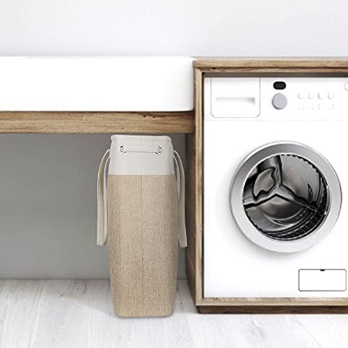 Laundry Basket with Handles Beige&Khaki-Slim Laundry Bin Collapsible Dirty Clothes Basket Narrow Laundry Bag Foldable Dirty Hamper for Camping, Dorms, Apartments - color: Beige&Khaki