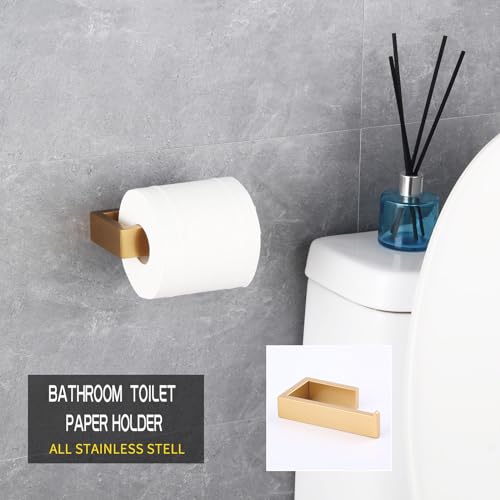 GERZWY Bathroom Accessory 3-Piece Set SUS 304 Stainless Steel Toilet Paper Holder Towel Ring Towel Hooks Wall Mount Gold Finished HG1708-3BE - color: Gold