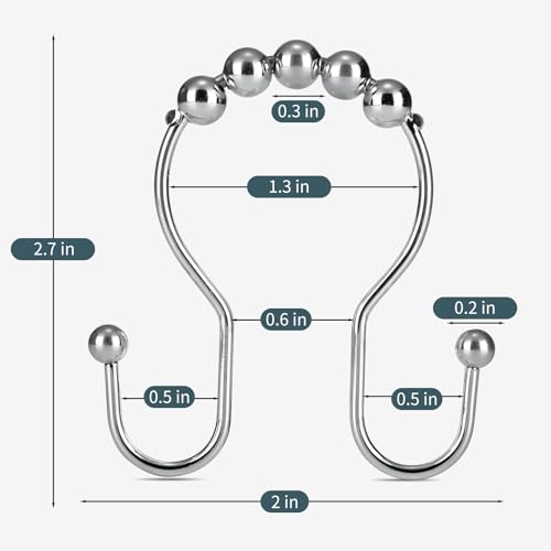 Shower Curtain Hooks, OEH Shower Curtain Rings, Chrome Shower Curtain Hooks Rust Proof, Smooth Gliding Metal Shower Curtain Rings Rust Proof, Double Shower Hooks for Shower Curtain, 12 Pcs, Chrome - color: Chrome, size: Classic Double Hooks