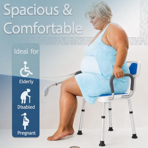 Plus Size Extra Wide Shower Chair for Elderly and Disabled, Anti-Slip Pads | Plus Size Shower Chair for Seniors, Half-assembled, Easy & Quick to Install, Big & Tall Person, 150kg Weight Capacity