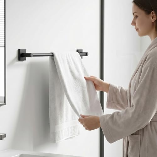 24-Inch Wall Mounted Towel Racks for Bathroom – Space Saver 4-Piece Durable Stainless Steel Bathroom Hardware Set with Towel Bar, Towel Ring, Toilet Paper Holder & Hook, Matte Black - color: Black