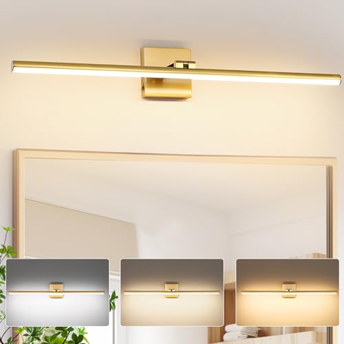LED Bathroom Vanity Light, Modern Bathroom Light Fixture Over Mirror (3000K/4000K/6000K, Dimmable), Vanity Light Bar with Angle Adjustable, 32 Inch, Brass - color: Brass, size: 32 inch