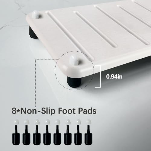 2PCS Water Absorbing Stone Drying Mat for Bathroom Sink & Kitchen Counter Organizer, Instant Dry Soap Dispenser Sponge Holder, Sink Caddy, Vanity Tray (8.66"x4.33"-White) - color: 8.7" X 4.3" White With Feet