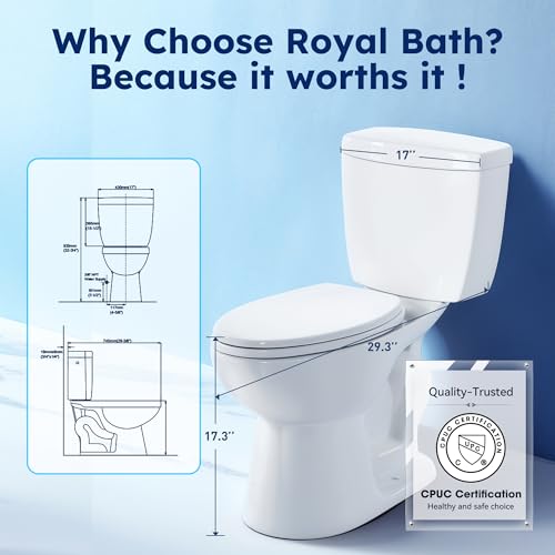 RoyalBath Elongated Two piece Toilet for Bathrooms, 12" Rough In | 17.3" ADA Height, Nano Self-Cleaning, WaterSense/MAP/CUPC Certified, 1 GPF 360° TSUNAMI Flush, Soft-Close Seat - size: 1.01 GPF Side Flush