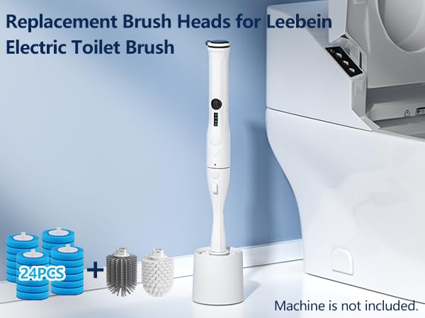 24 Wand Refills and Replaceable Brush Heads Kit for Leebein HK-047 Electric Toilet Brush, Hard Nylon Brush Head and TPU Silicone Brush Head, 24PCS Sponge Pad with Cleaner, Machine Not Included - color: 24 Refills & 2 Brush Heads