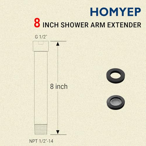 Shower Arm Extender 8 Inch Extension Arm for Rainfall and Handheld Shower Head, Stainless Steel Straight Shower Arm Extension, Female to Male NPT 1/2 Inch, Brushed Nickel - color: Brushed Nickel, style: 8-Inch