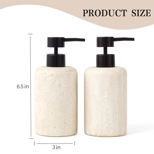 2pcs/Set Hand Soap Dispenser Sets - 10.8oz Refillable Resin Liquid Soap Dispensers with Rust-Proof Pump for Bathroom Countertop or Kitchen, Faux Travertine - color: Faux Travertine