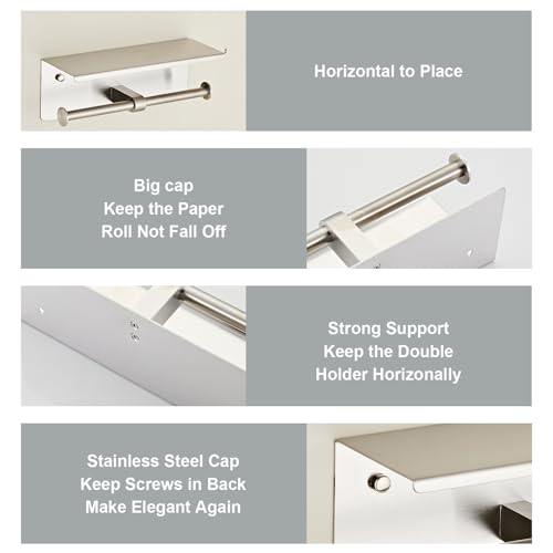 Brushed Double Paper Holder with Shelf, Toilet Roll Holder for Bathroom | Wall Mounted SUS 304 Stainless Steel Toilet Tissue Holder YIGUANXIN - color: Brushed