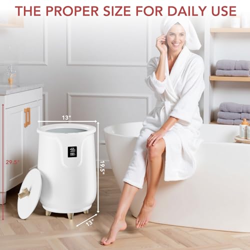 Electactic 20L Large Towel Warmer for Bathroom -Fits Up to Two 40"X70" Oversized Towels, Hot Towel Warmers for Spa with Fragrant Disc Holder,3 Temperatuer Levels,Auto Shut Off - style: LCD Display+Wooden Base