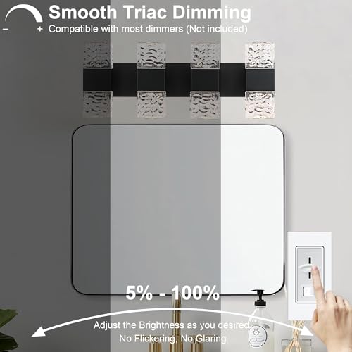 MELUCEE LED Bathroom Vanity Light 32W Crystal Vanity Light Bar 23.6 in | Modern Black Bathroom Light Fixtures Crystal Wall Sconce for Bath Powder Room Entryway, 3000K Warm Lighting - color: Black, size: 4 Lights
