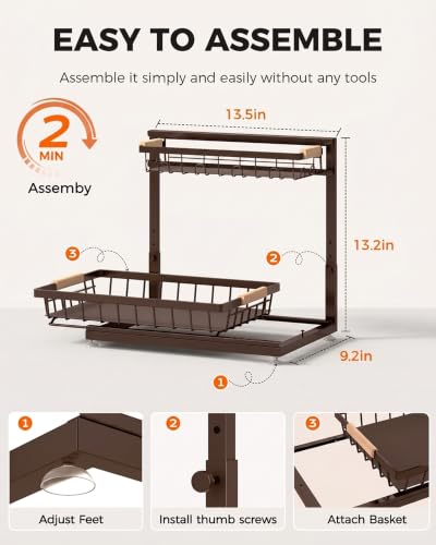 2-Pack 2-Tier Height Adjustable Under Sink Organizer & Storage (Brown)
