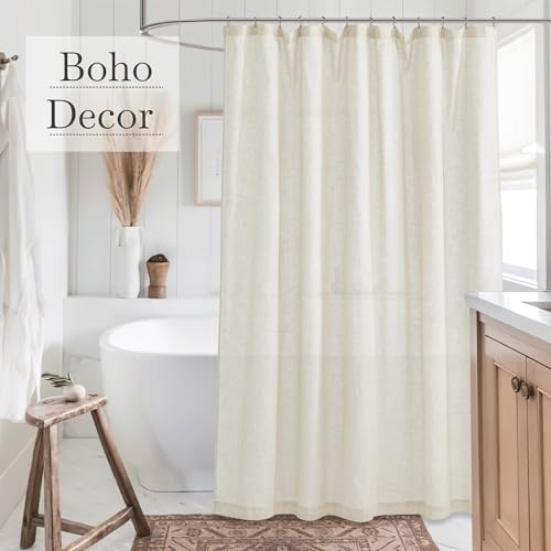 KGORGE Natural Linen Shower Curtain for Bathroom - Linen Blend Button Hole Semi Sheer Lightweight Waterproof Shower Curtains for Bathtub, 54 x 78 inches Long, Hooks Included | Semi-Sheer Waterproof Fabric Lightweight Button Hole for Bathtub, 12 Rust-Proof