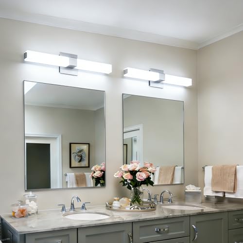 Brushed Nickel Dimmable Vanity Light: 24 Inch LED Modern Bathroom Light Fixtures Over Mirror IP44 Waterproof - color: Upgraded - Brushed Nickel - Dimmable, size: 24 inch