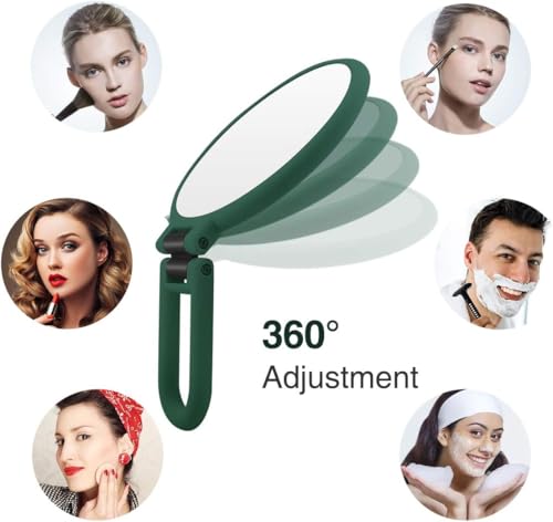 10X Magnifying Handheld Mirror Double Sided 1X/10X with Handle | Foldable Handle, Round Shape, Dual Sided, Compact & Portable, Makeup Mirror