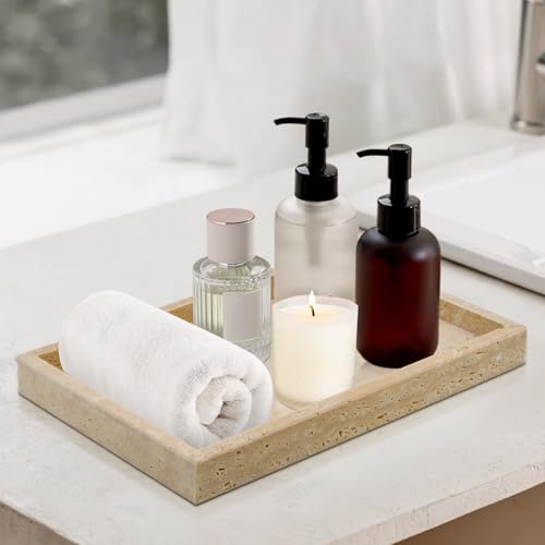 Travertine Tray,Bathroom Vanity Tray | Non-Ceramic/Non-Resin,marble perfume decorative tray 12 x 8 inch (Travertine) - color: Travertine