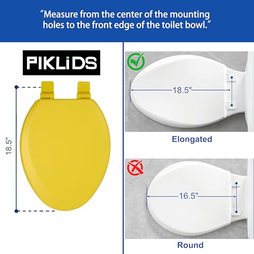 Toilet Seat, Slow Close, Soft Touch, Ultra-Smooth Matte Finish (No Orange-Peel Texture), Premium Moulded Wood, Quick Release, PIKLiDS (Yellow, Elongated) - color: Yellow, size: Elongated