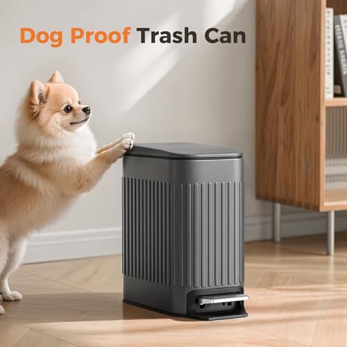 TrashAid Small 1.6 Gallon Stainless Steel Trash Can with Removable Inner Bucket, Grey, Hands Free Step Pedal Design | Removable Inner Bucket, Stainless Steel Garbage Can, Small Wastebasket for Toilet/Office/Bedroom, Retro Design, Odor Control - color: Gre