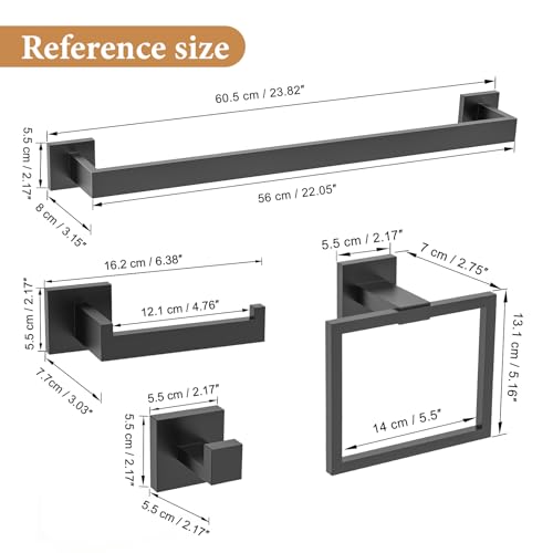 TURS 5-Piece Bathroom Hardware Set Matte Black Towel Bar Set Bath Towel Holder Sets SUS 304 Stainless Steel Wall Mounted Towel Rack Sets for Bathroom. - color: Matte Black, size: Set D